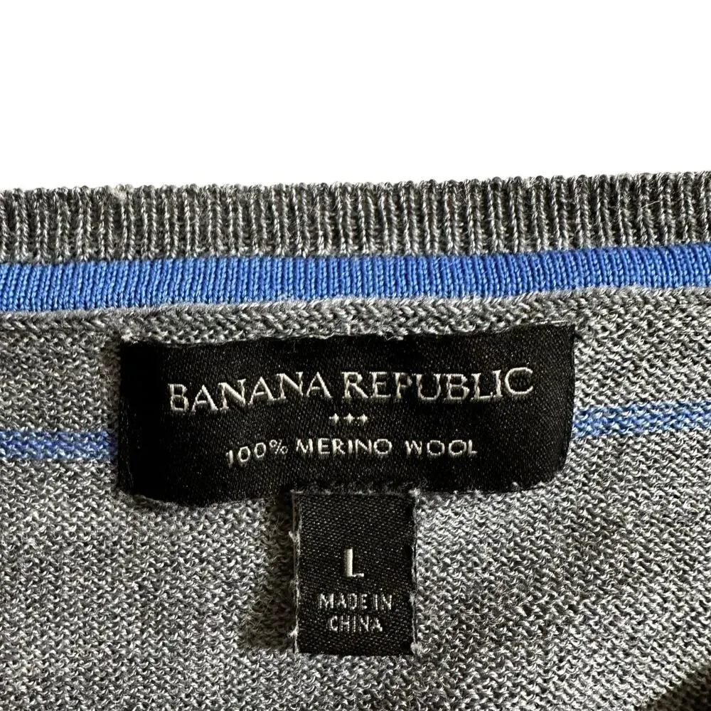 Banana Republic Mens 100% Merino Wool Striped Sweater Gray L Office Academia